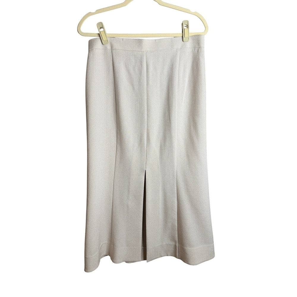 MM.LaFleur Oatmeal Beige Textured Crepe Front Slit Midi Skirt Womens 10 HighRise - Picture 3 of 7